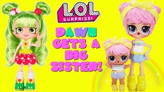 lol surprise dawn gets a big sister diy shopkins shoppie doll blossom apples custom makeover