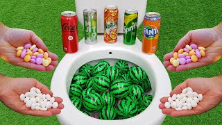 Watermelon Ball VS Coca Cola Zero, Mojito, Fanta, Sprite, Yedigün and Mentos in the toilet