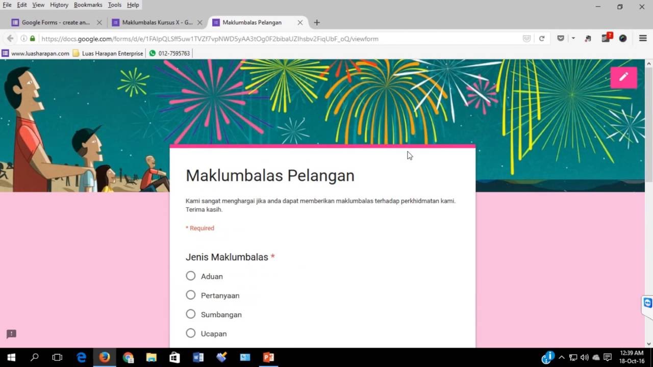 Video Tutorial Cara Membuat Borang Online Google Form Youtube