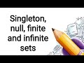 || Singleton||  null || finite  || infinite sets ||  finite || infinite || set|| Basic Maths ||Math