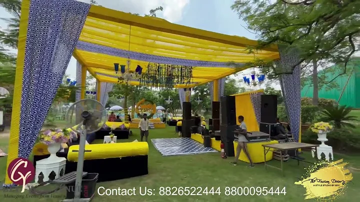 Blue Pottery and yellow splash Haldi at The Westin Sohna by The Fusion Decor