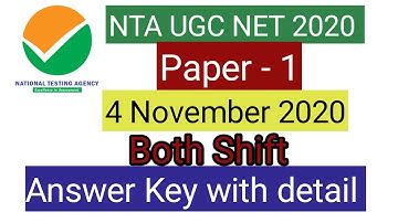 Answer Key of NTA UGC NET 4 November 2020 First Paper-1 Shift -1 / Shift -2