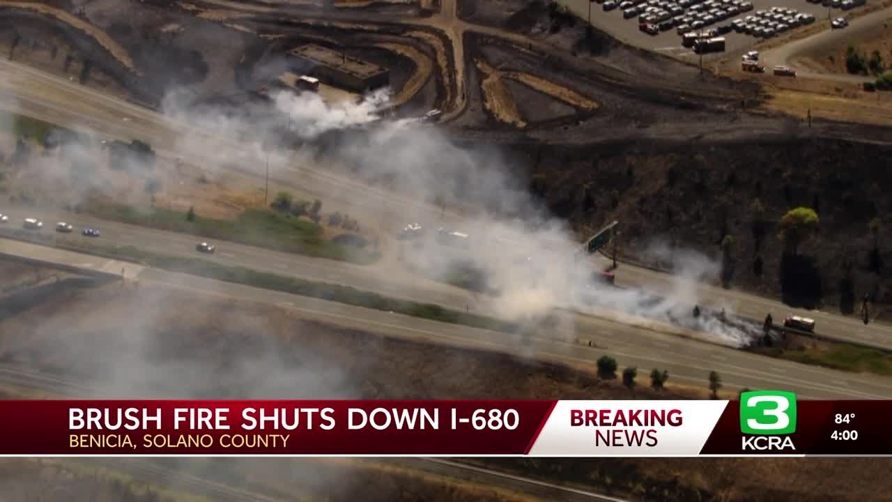 Brush fire halts traffic on I-680 in Benicia