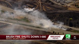 Brush fire halts traffic on I-680 in Benicia