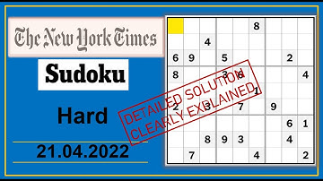 New York Times Hard Sudoku Apr 21, 2022 -  Step By Step Solution