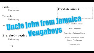 Lyrics - Uncle John from Jamaica - Vengaboys