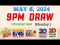 Lotto Result Today 9pm draw May 6, 2024 6/55 6/45 4D Swertres Ez2 PCSO#lotto