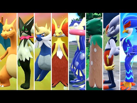 Pokémon Scarlet & Violet : All Starters Evolutions Comparison + Walking + Sleeping
