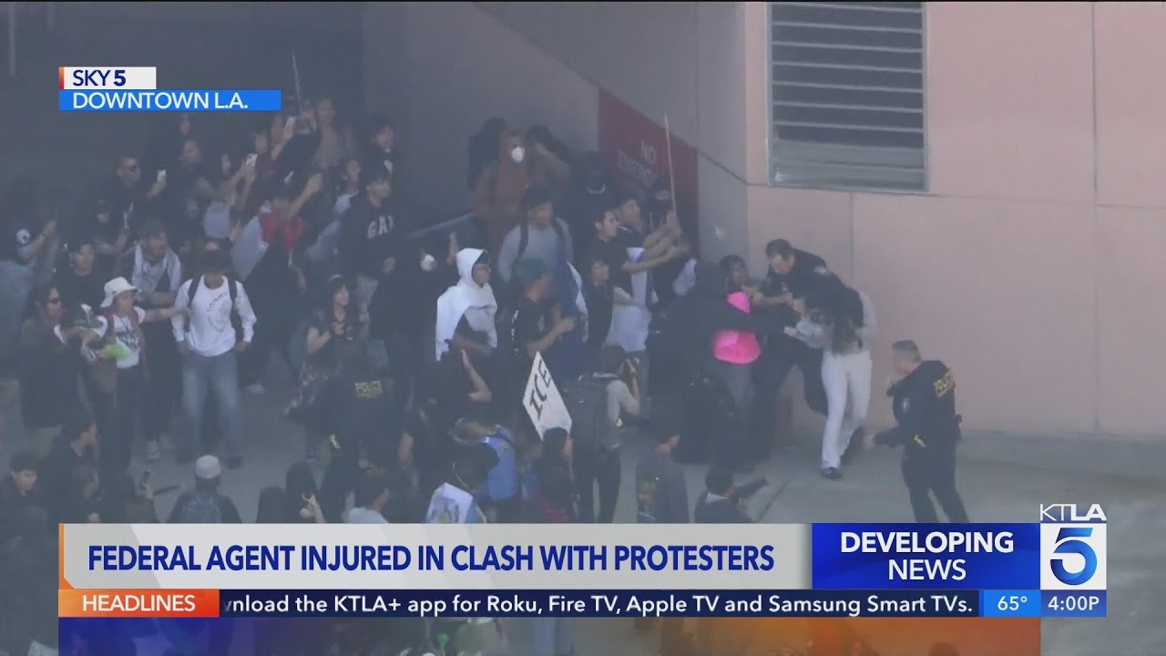 Federal agent injured in clash with L.A. students during protest