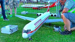 STUNNING BIG RC IL-62M INTERFLUG SCALE MODEL TURBINE JET AIRLINER SUNSET FLIGHT DEMONSTRATION