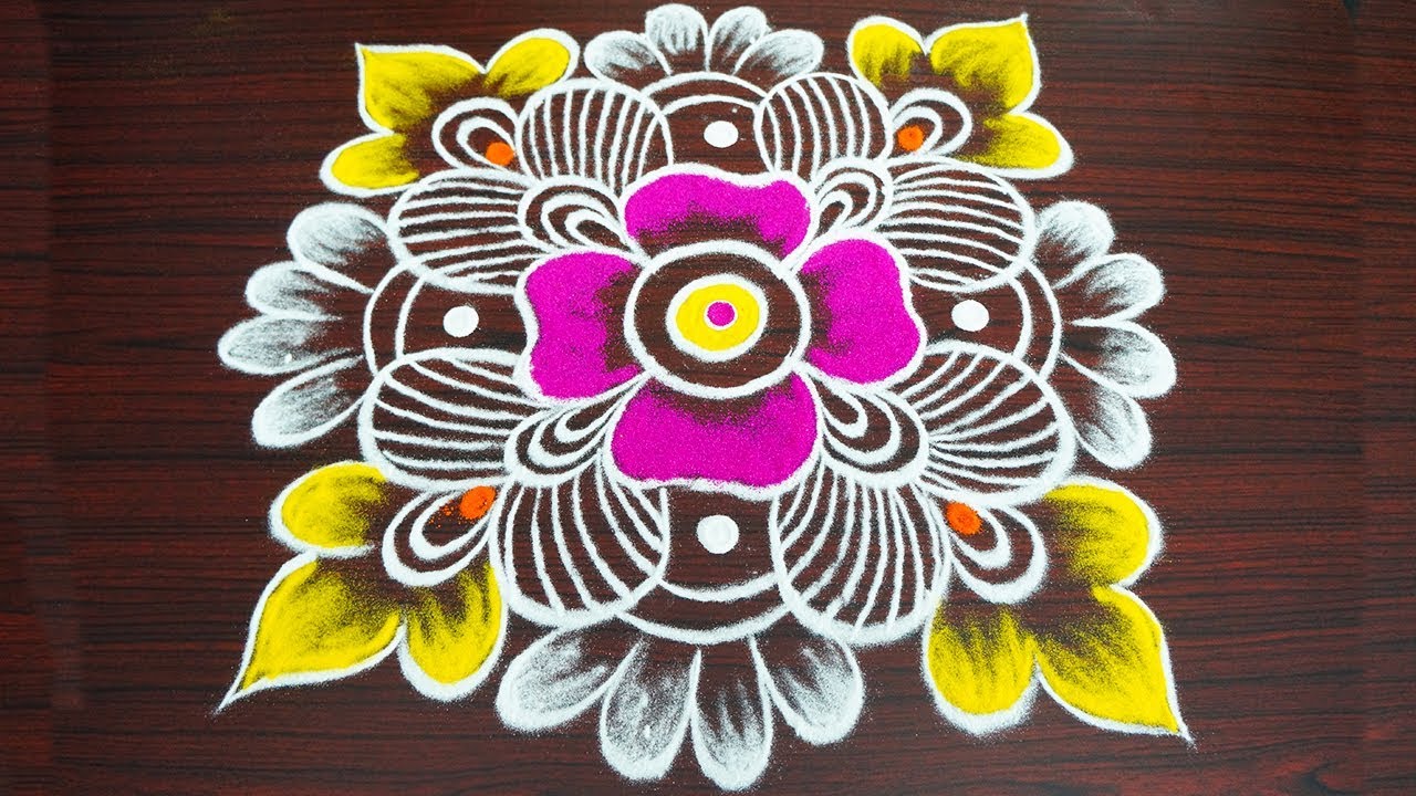 Simple color kolam margazhi with 8x2 dots - rangoli for pongal - sankranthi  muggulu - YouTube | Rangoli with dots, Rangoli designs images, Easy rangoli  designs