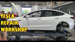 CHECKING OUT A CERTIFIED TESLA REPAIR WORKSHOP