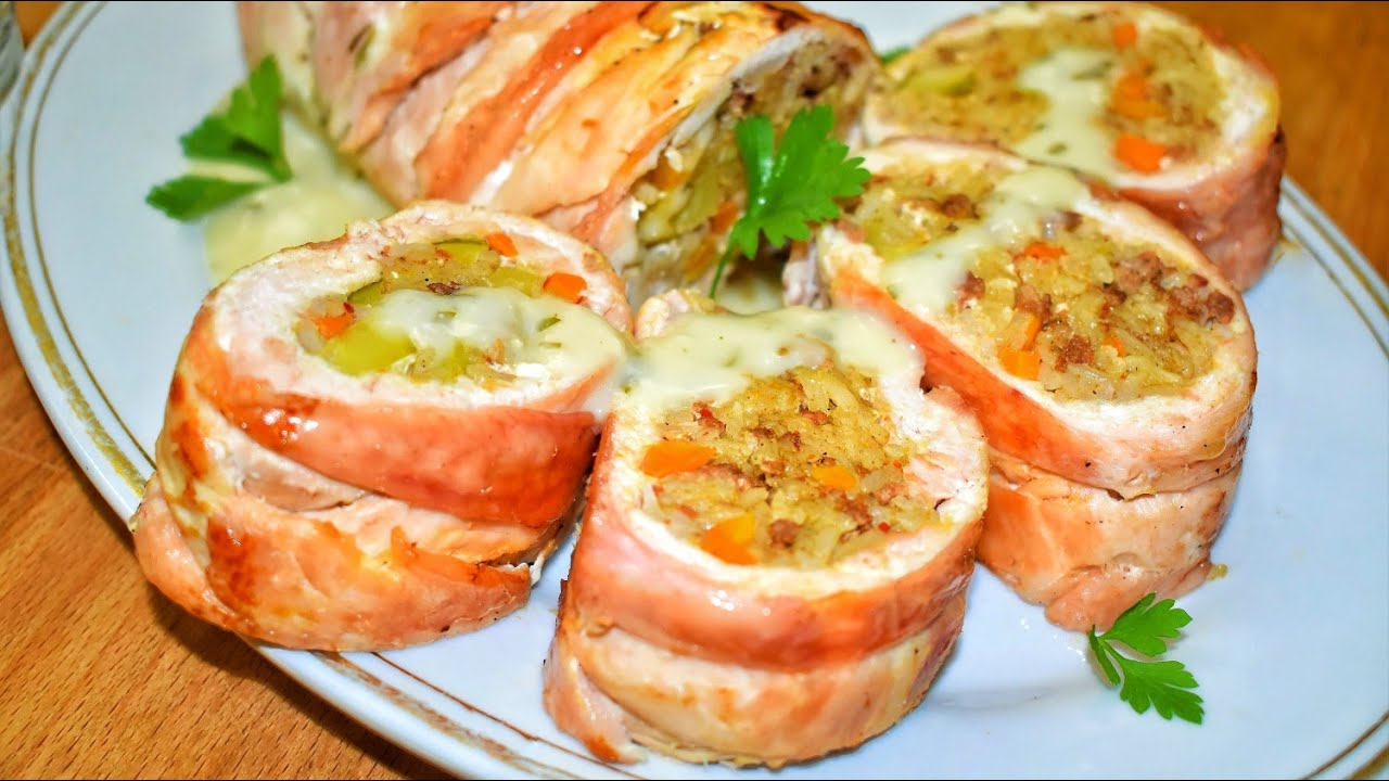 جديد ومبتكر رول الدجاج المحشي بالارز والخضار مع صلصة الدجاج بالكريم طريقه حصرية/محاشيChicken Roll