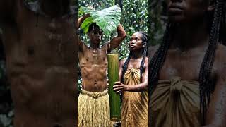 🌧️ Jungle Rainwater Survival Hack 😱 | Tribal Water Collection Technique #shorts #waterwheel