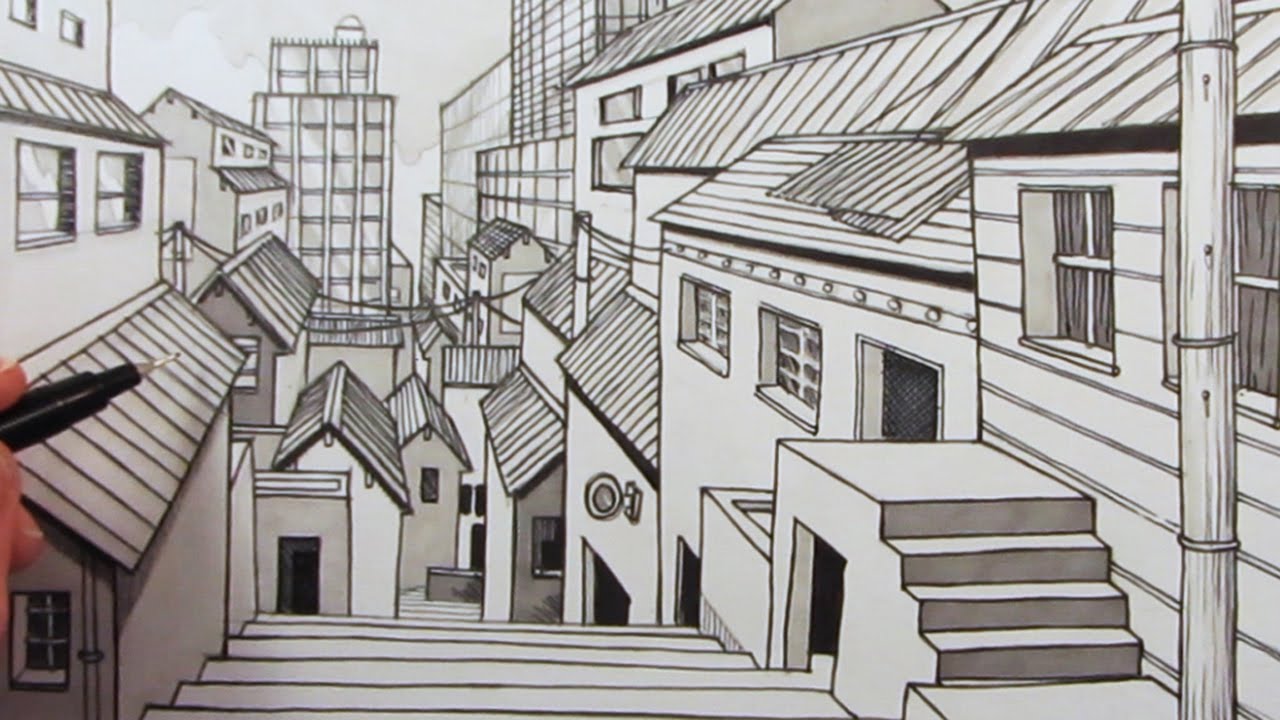  How to Draw  a City  using 1 Point Perspective Narrated 