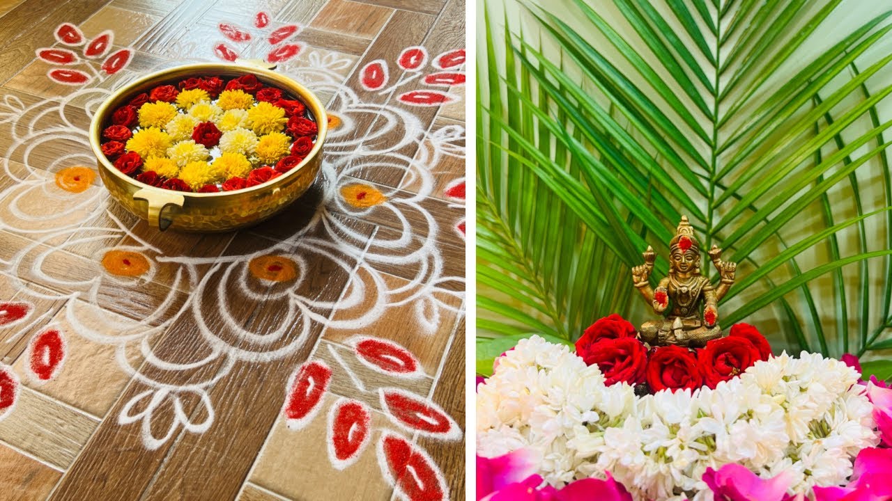 Friday Special||Simple ముగ్గు||శ్రావణ మాసం కోసం అందమైన అమ్మవారి Decor Ideas||#Decor