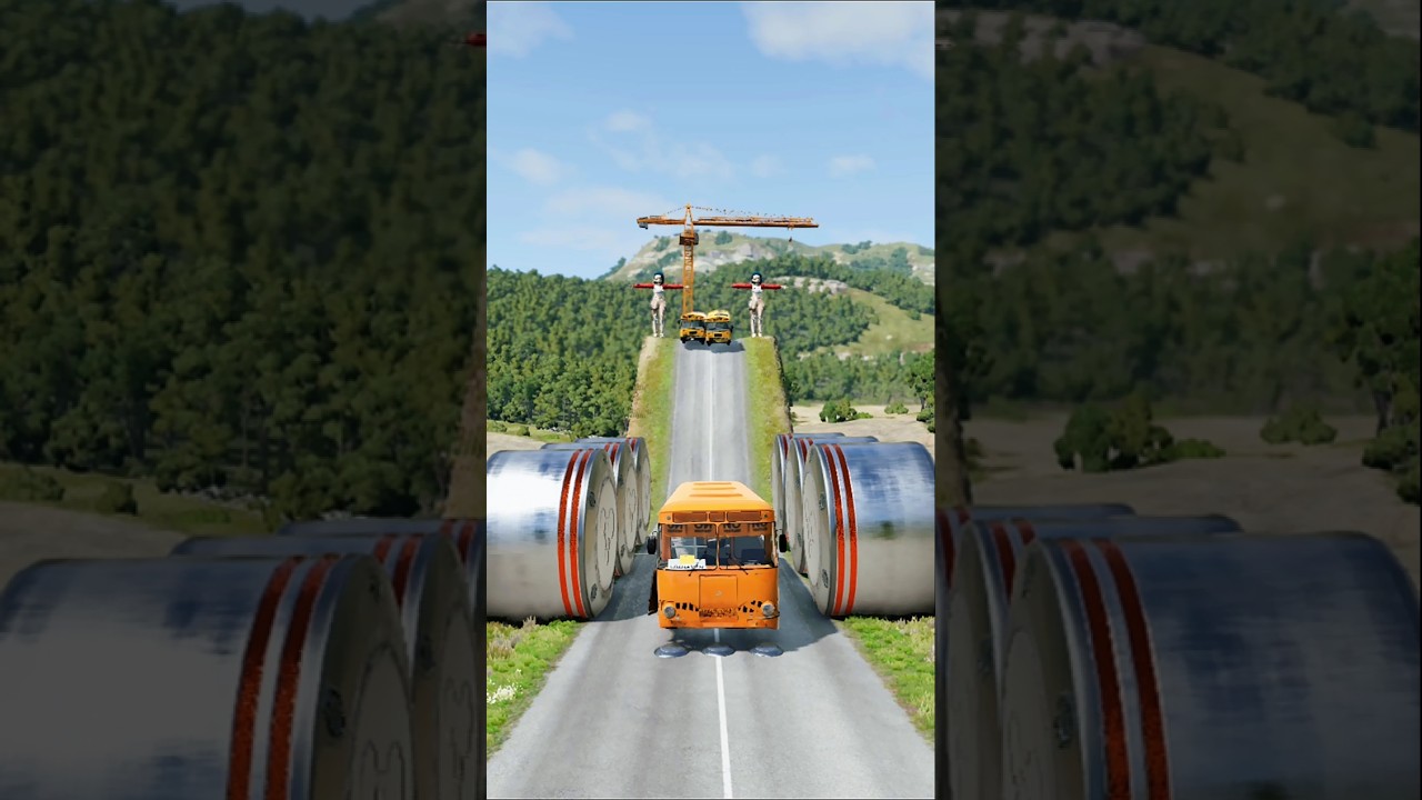 THOMAS Trucks & Buses! vs Hydraulic Bollards BeamNG.drive Chaos 