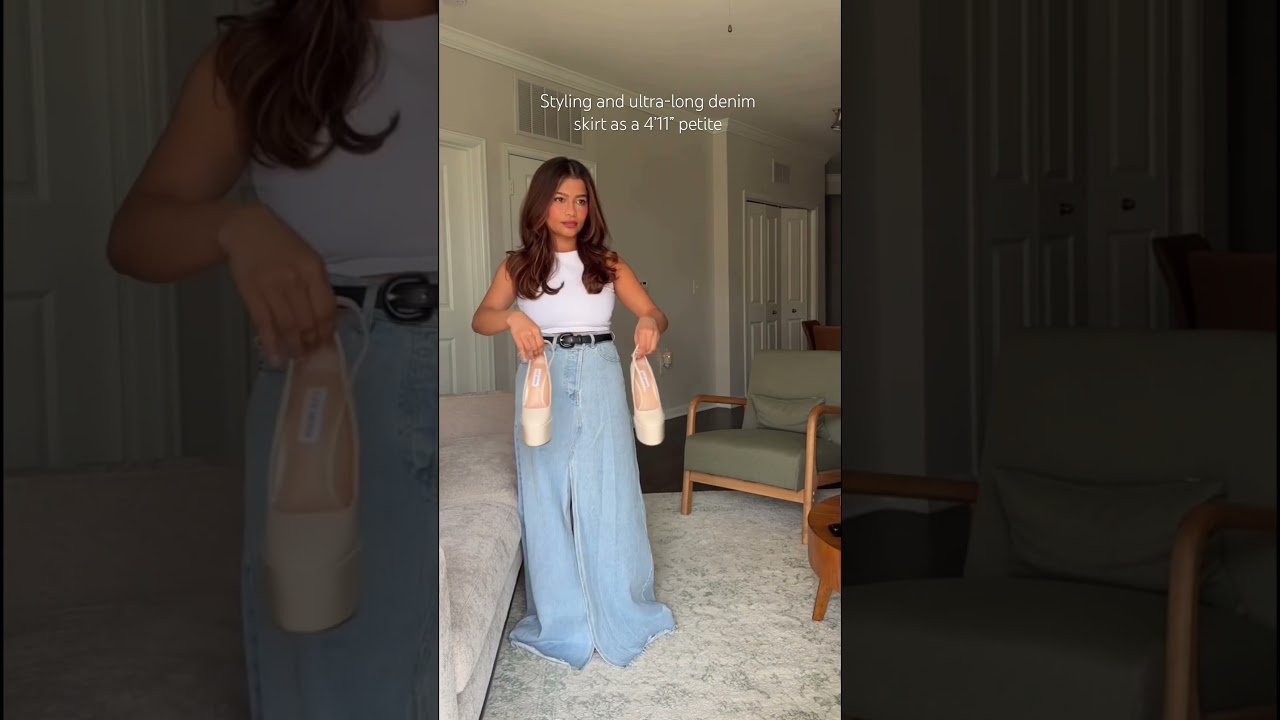 Long denim skirt outfit idea—petite edition. 