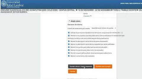 Cómo crear rúbrica avanzada en Moodle