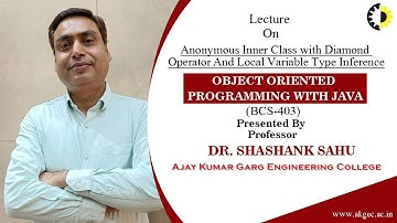 ANONYMOUS INNER CLASS WITH DIAMOND OPERATOR | OOP WITH JAVA | LECTURE 03 BY DR. SHASHANK SAHU |AKGEC