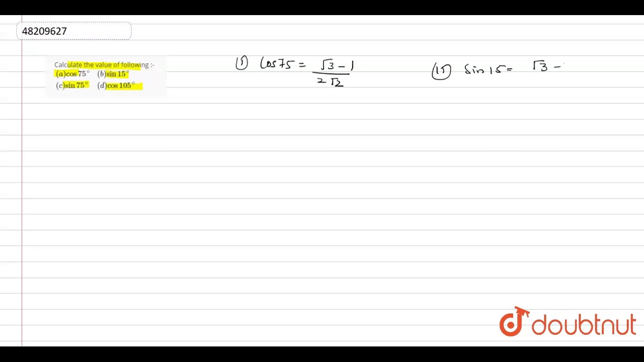 Calculate The Value Of Following a cos75 YouTube calculate-the-value-of-following-a-cos75-youtube