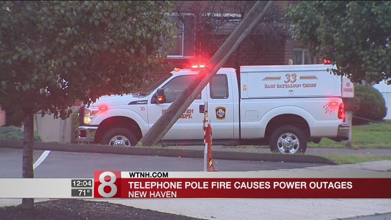 Utility pole fire causes power outage in New Haven - YouTube