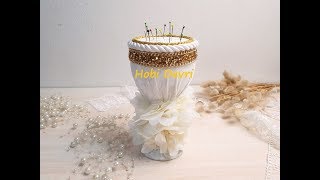 DIY,Vintage and Wedding Pincushion, Kadehten İğnelik Yapımı,Düğün İğneliği