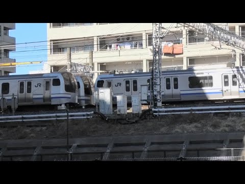 総武本線錦糸町駅付近を行き交うE217系、E231系500番台