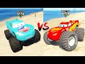Mack truck Hauler vs Miss Fritter, Monster Mc.Queen Truck vs Dinoco Monster Truck in GTA 5