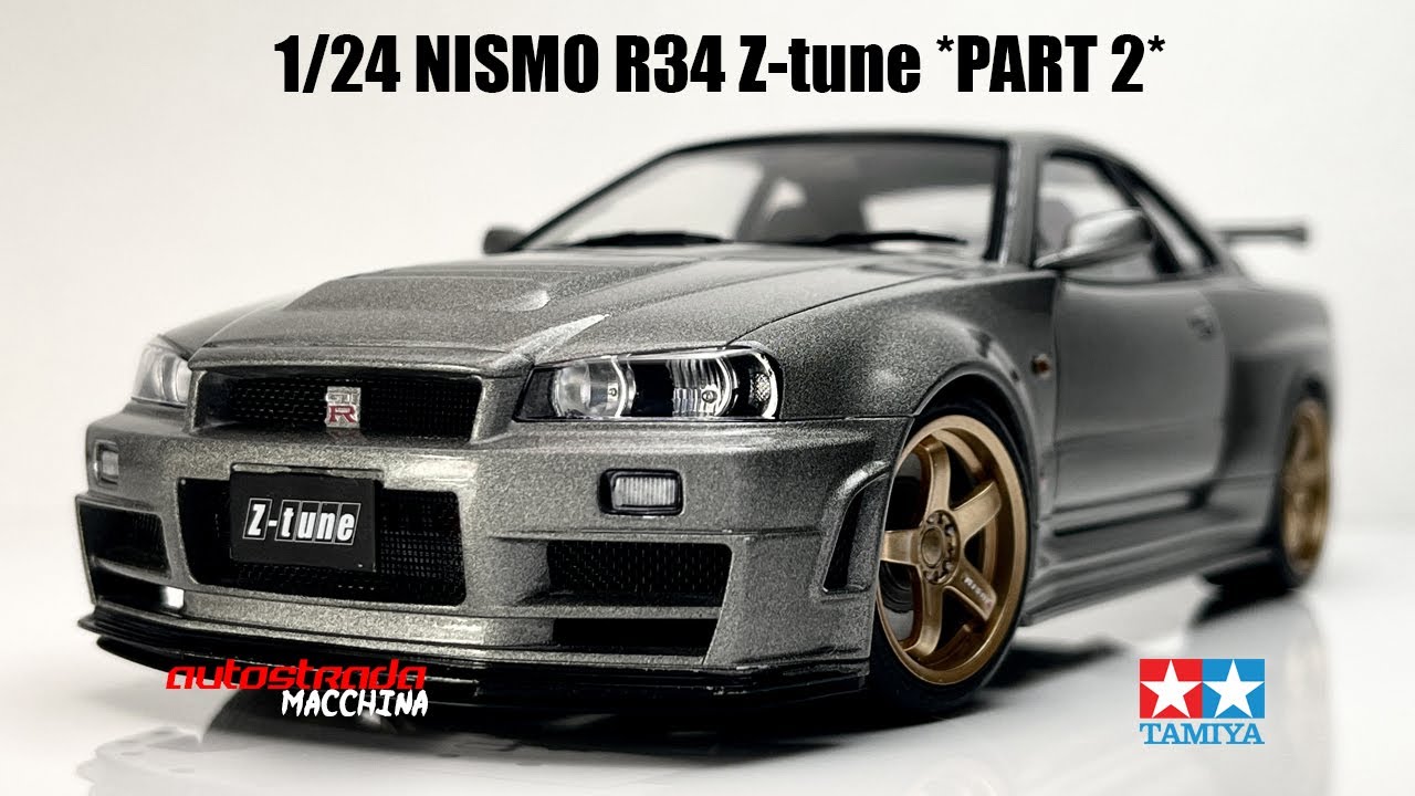 Building A Carbon Skyline GT-R R34 1/24 Scale Model Car, Part 1/2. Tamiya  Plastic model kit. 