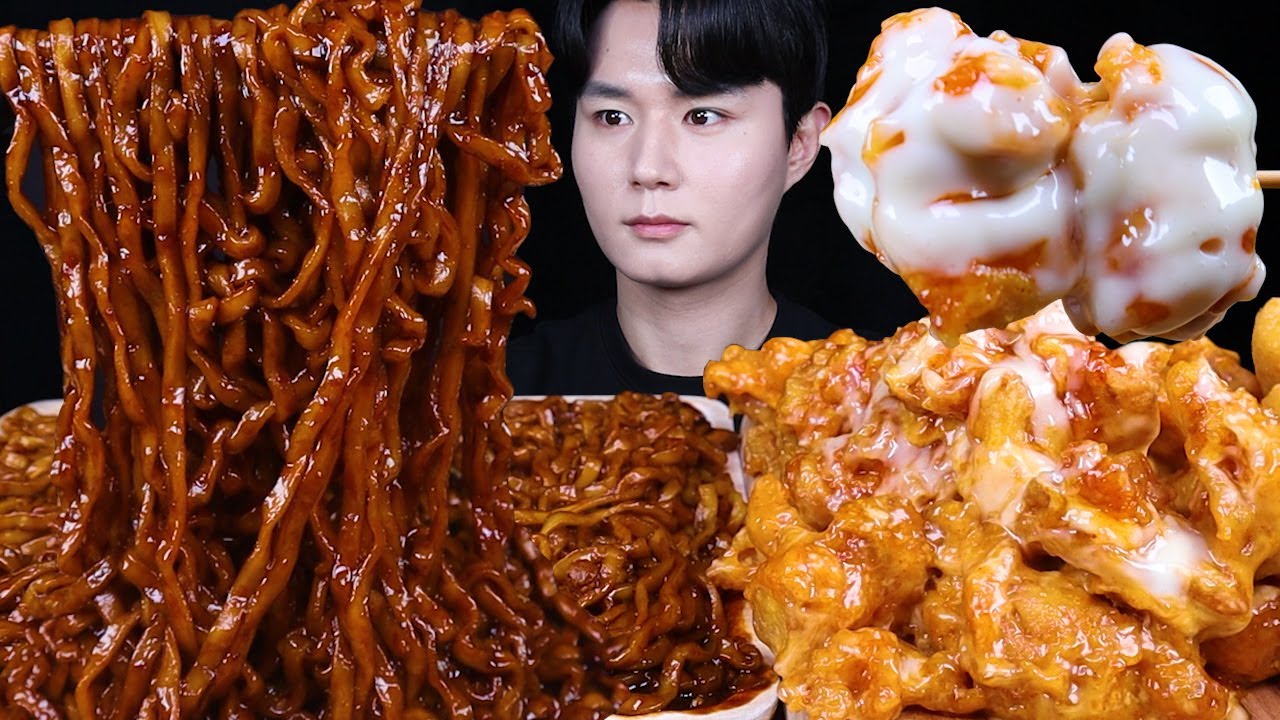 진진짜라 슈프림 양념치킨 치킨 먹방ASMR MUKBANG SPICY BLACK BEAN NOODLES & FRIED CHICKEN チキン チャジャンラーメン eating sounds