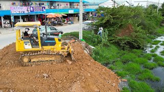 New Project With Abundance Skills Operation Dozer And Dump Truck Moving Dirt To Complete LandFill