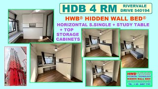HDB 4 Rm. Horizontal  HWB S.Single + Study Table + Top Storage Cabinets. B.194 Rivervale. HWB HUB.EC
