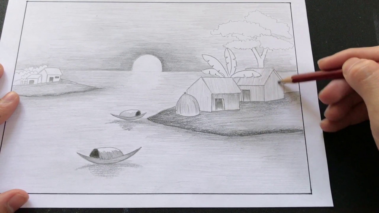 How to draw scenery with pencil - YouTube