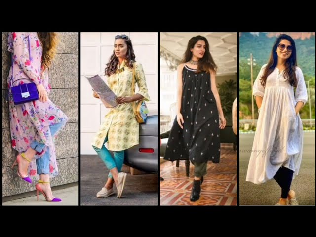 College Wear Kurti Designs//kurti with jeans ideas//stylish kurti outfits/  summer kurti Designs - YouTube