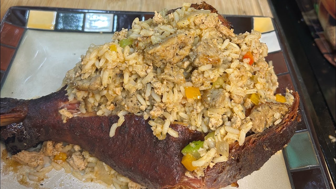 Dirty Rice Stuffed Smoked Turkey Leg