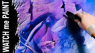 Abstract acrylicpainting demo - powerful violet using catalyst, knife and paintbrush