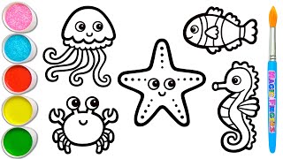 การวาดภาพและระบายสีสัตว์ทะเลสำหรับเด็ก | เรียนรู้สัตว์ทะเล #301