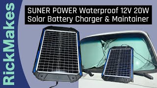 SUNER POWER Waterproof 12V 20W Solar Battery Charger & Maintainer