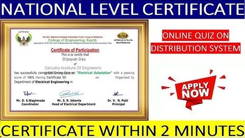 Electrical Engineering Quiz Certificate | Distribution System Quiz Certificate | Power System Quiz