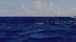 #34 Keaukaha Canoe Club makes their way across the Kaiwi Channel in the 2014 Molokai Hoe