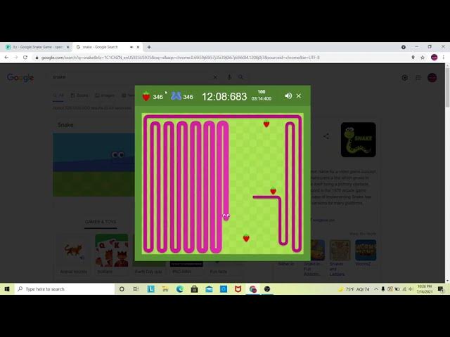 Google Snake Game 69 apples in dimension mode speedrun in 6:09.619 