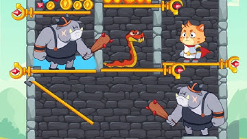 Rescue cat pin the pull puzzle android, ios gameplay All levels Part 1