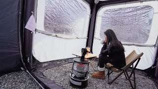 [106] Solo camping in my own cozy space even in the snowstormy cold weather | Relaxing | Vlog
