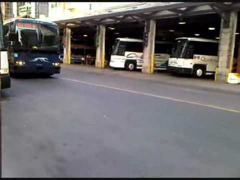 This was recorded on June 24, 2010 at the Toronto Coach Terminal. This bus was 1 of 6 buses bound for New York City include NeOn Bus and Megabus for the PM runs. This is a Greyhound Bus, Prevost X3-45 Unit#86042 known as The New Greyhound. This Bus is powered by a Detroit Diesel Series 60 Engine paired with a Allison B-500 6 Speed Transmission.