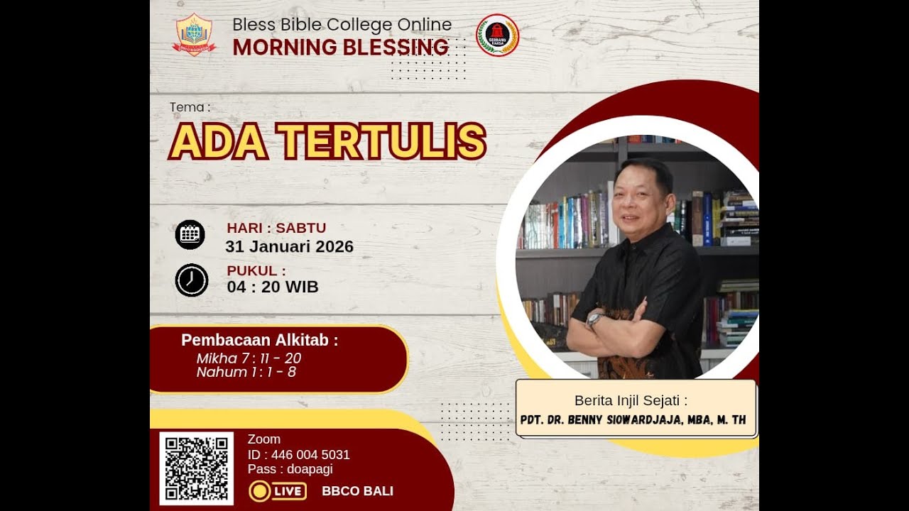 Ada Tertulis | Pdt. Dr. Benny Siowardjaja | MB BBCO | 31 Jan 26