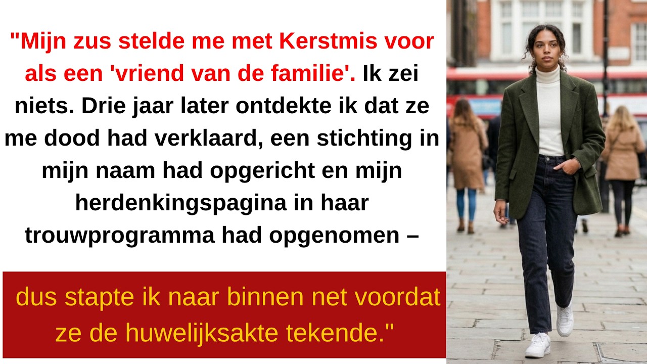 Ik stond drie meter verderop toen mijn zus haar vriend vertelde dat ik “een huisvriend was die af en toe kwam helpen.” Bij het kerstdiner, voor de ogen van mijn ouders. En de man schudde mijn hand...