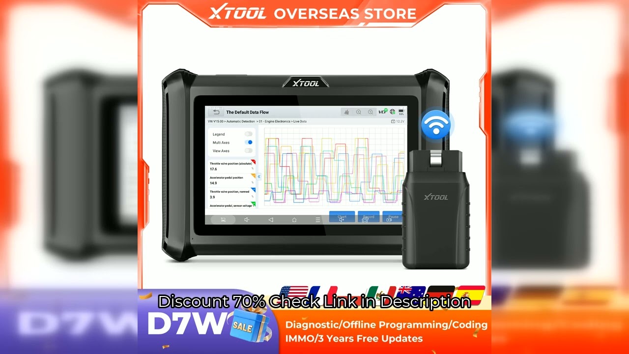 XTOOL D7W V2.0 OBD2 Bluetooth Scanner All System Diagnostic Tool ECU Coding Bidirectional Control Da