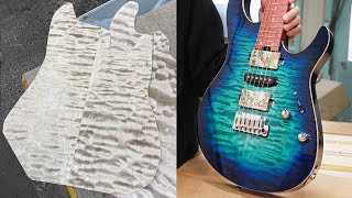 Blue painted guitar！The entire painting process is shown.｜Guitar Build