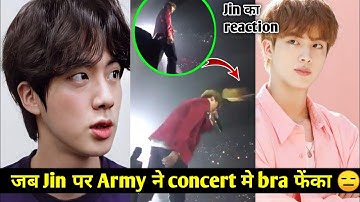 When army threw a bra to jin | Bts jin reaction to a fan who threw a bra | bts concert  moments